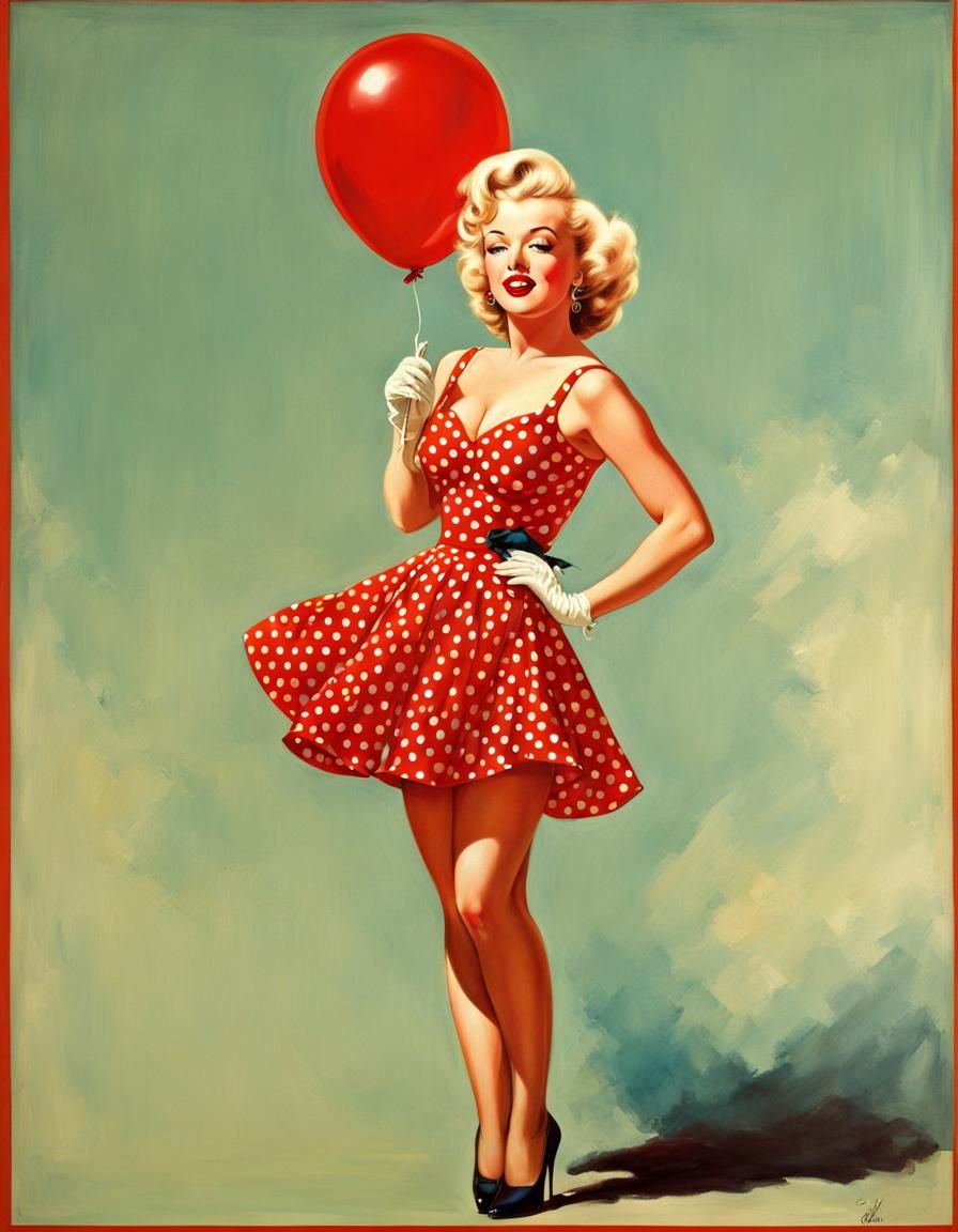 Whimsical Pin-Up of Marilyn Monroe with Balloon