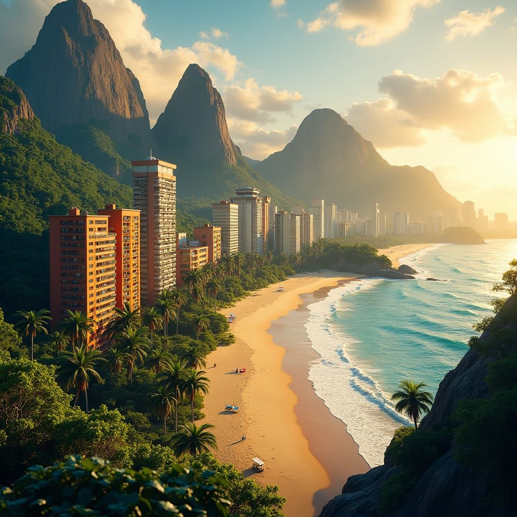 Rio de Janeiro Beach Scene in Fantasy Concept Art Style