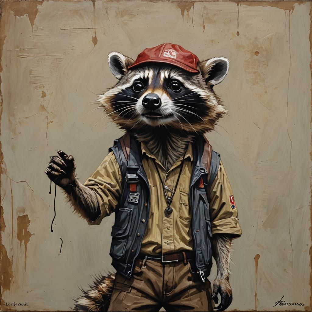 Raccoon Rapper in Oil Painting Style