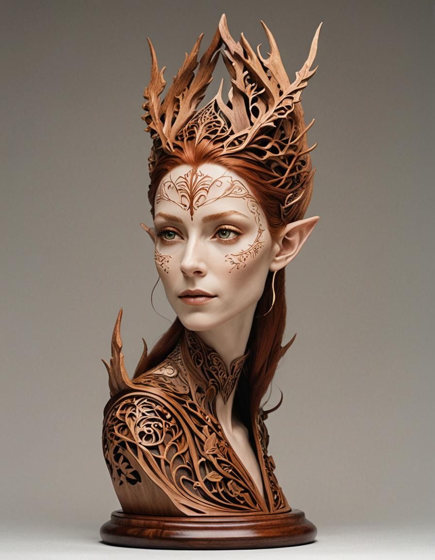 Wood Elf Portrait in Pen and Ink Style