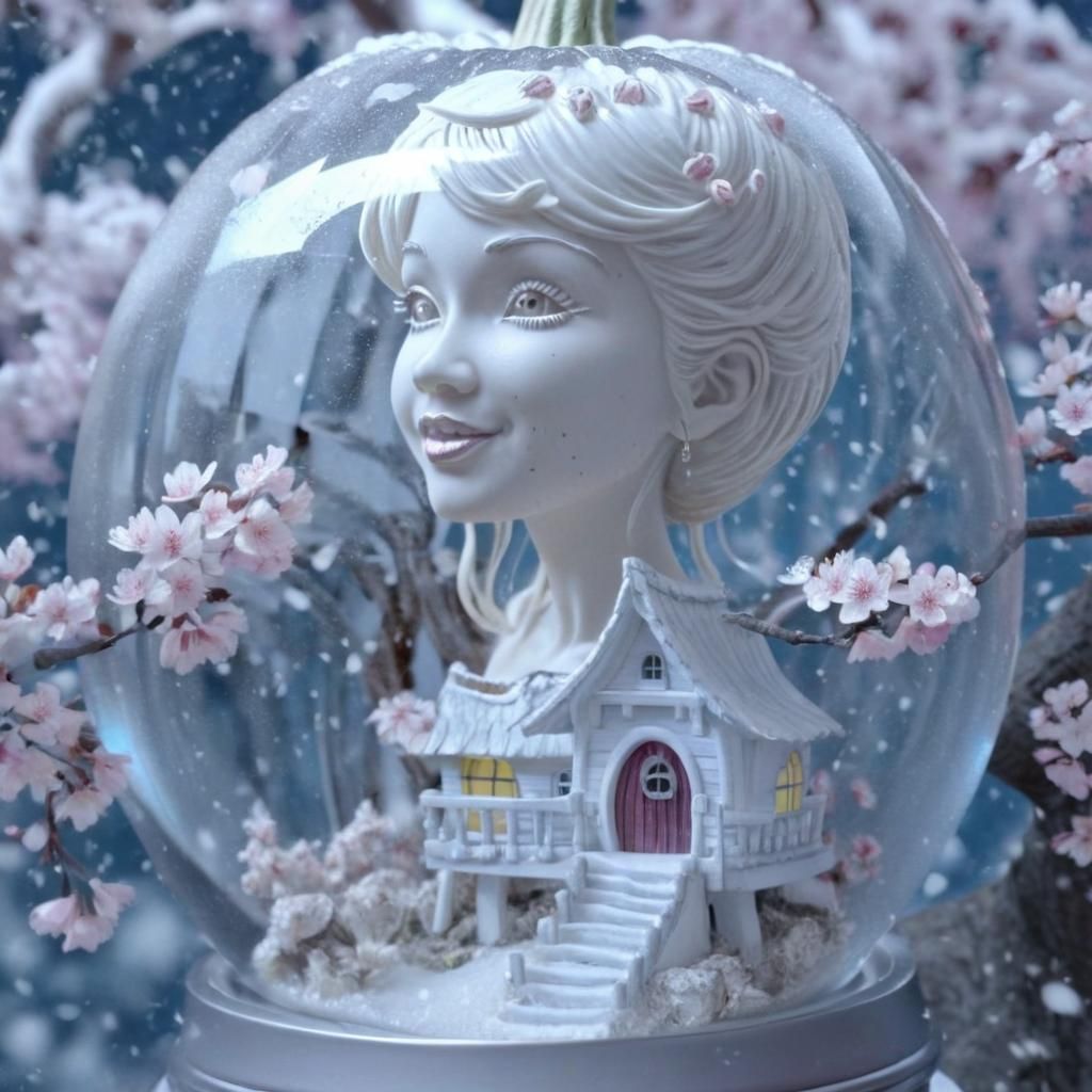 Intricate Snow Globe with Pumpkin and Fairy Cottage