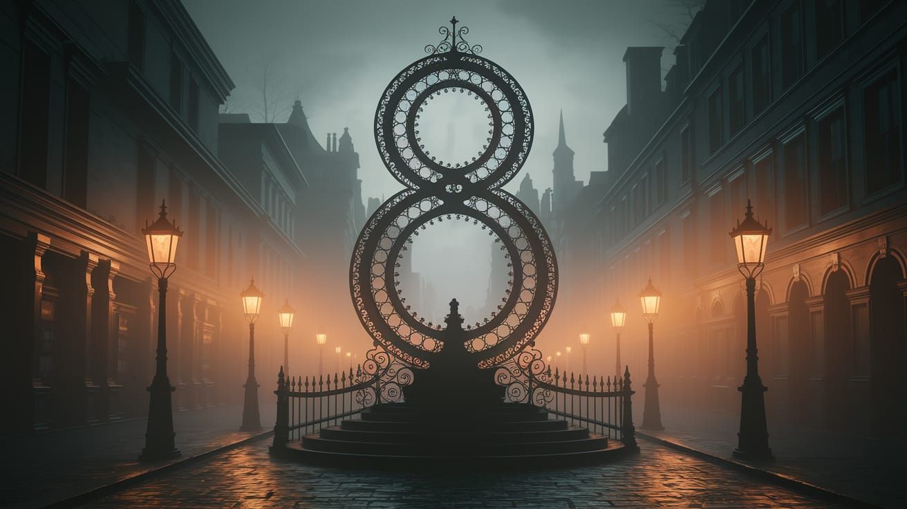 Gothic Victorian Monument in Foggy Cityscape