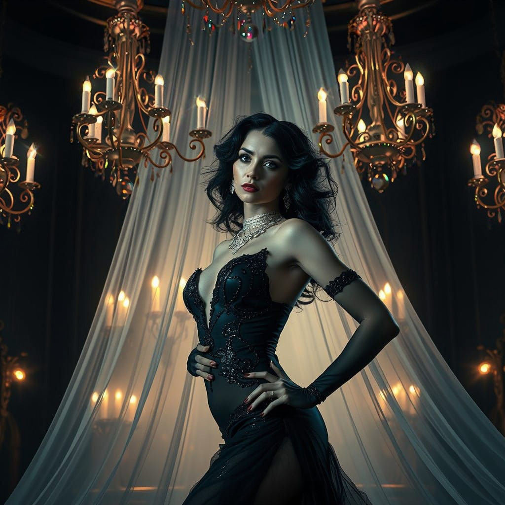 Glamorous Black Cabaret Dancer in Lavish Diamond Jewelry wit...