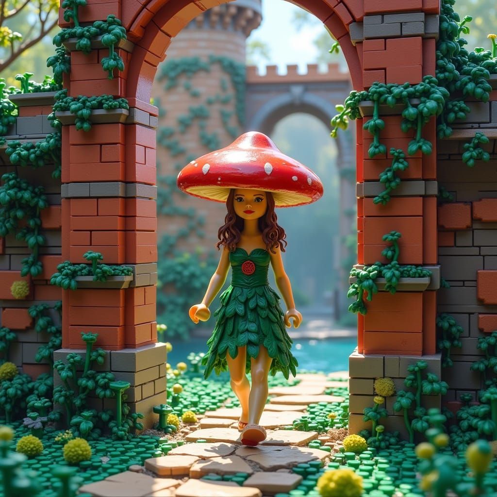 Mushroom Woman Enters Colorful LEGO Castle
