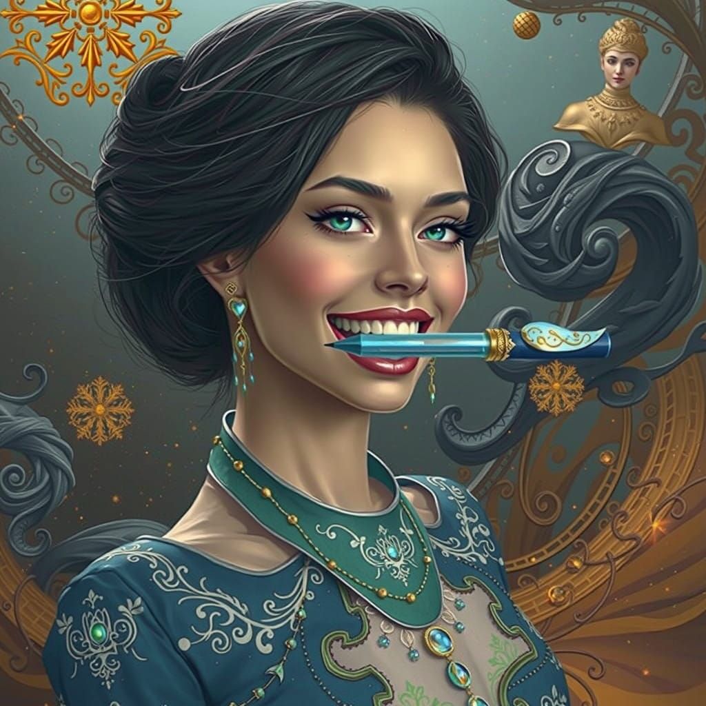 Elegant Victorian Lady with a Precariously Placed Pencil