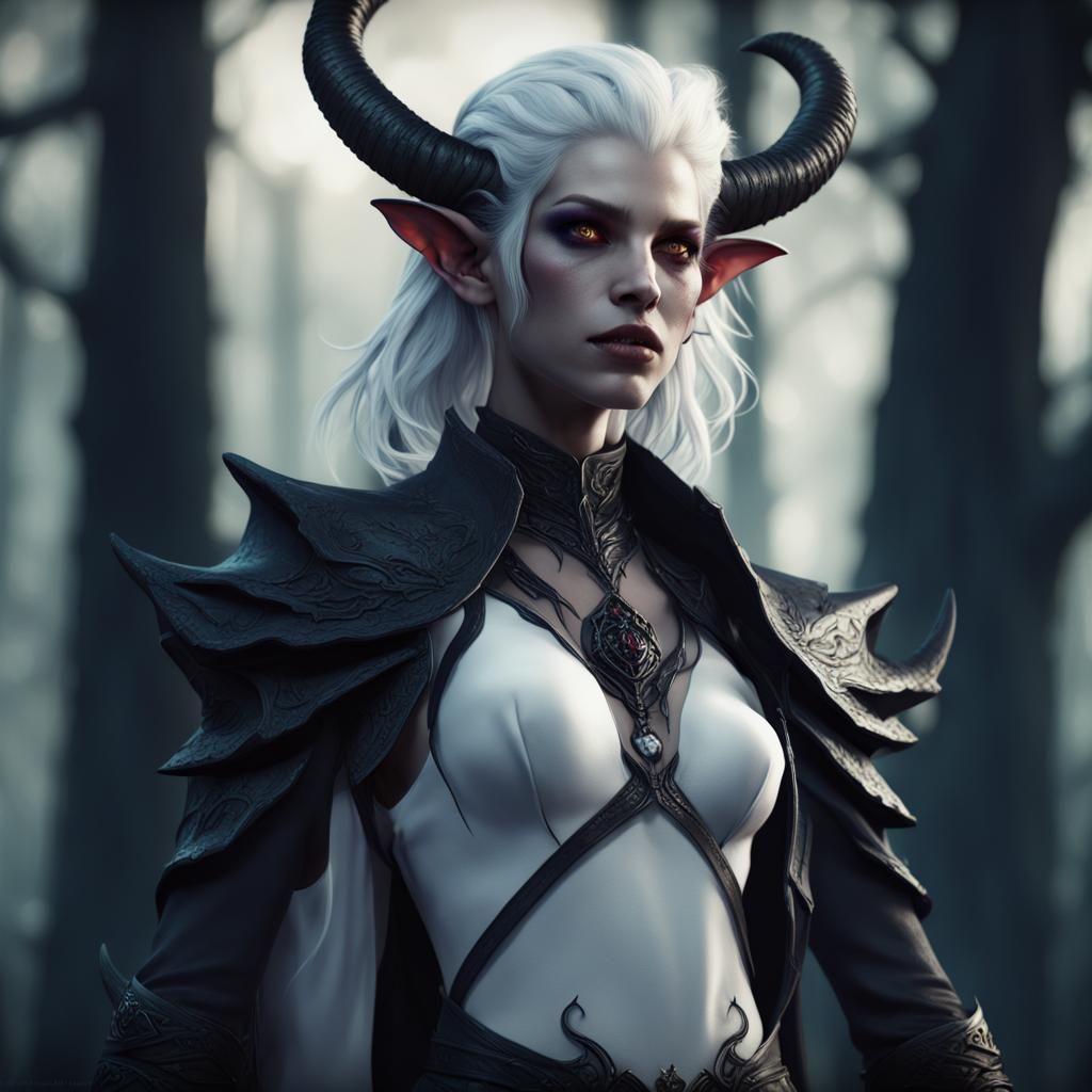 Moonlit Tiefling Warrior in Detailed Fantasy Art