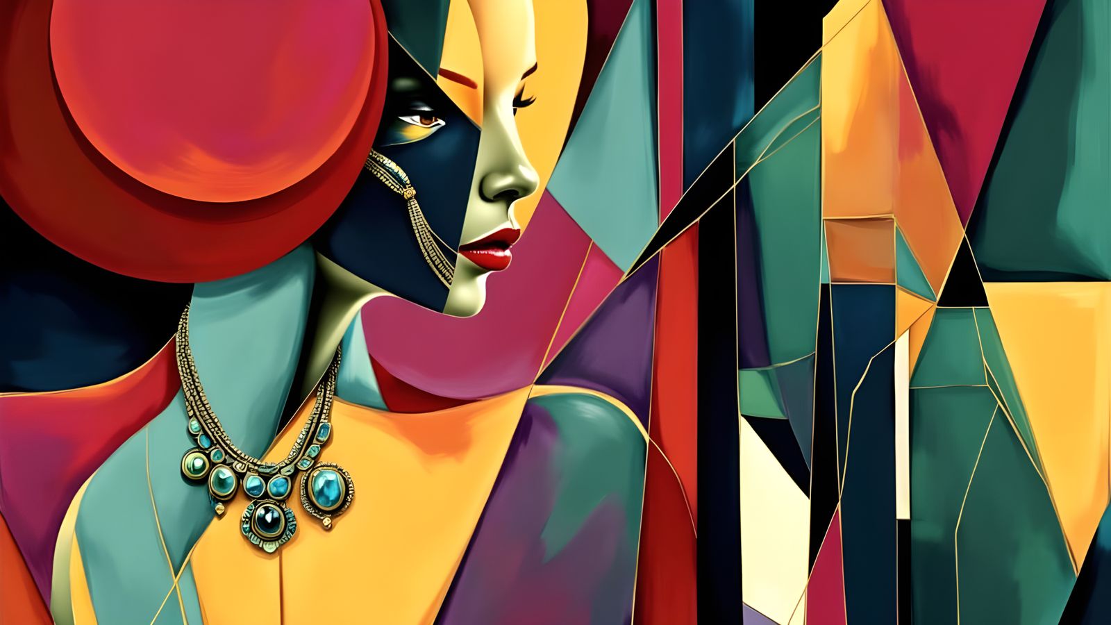 Elegant Neo-Cubist Masterpiece with Geometric Fauvism