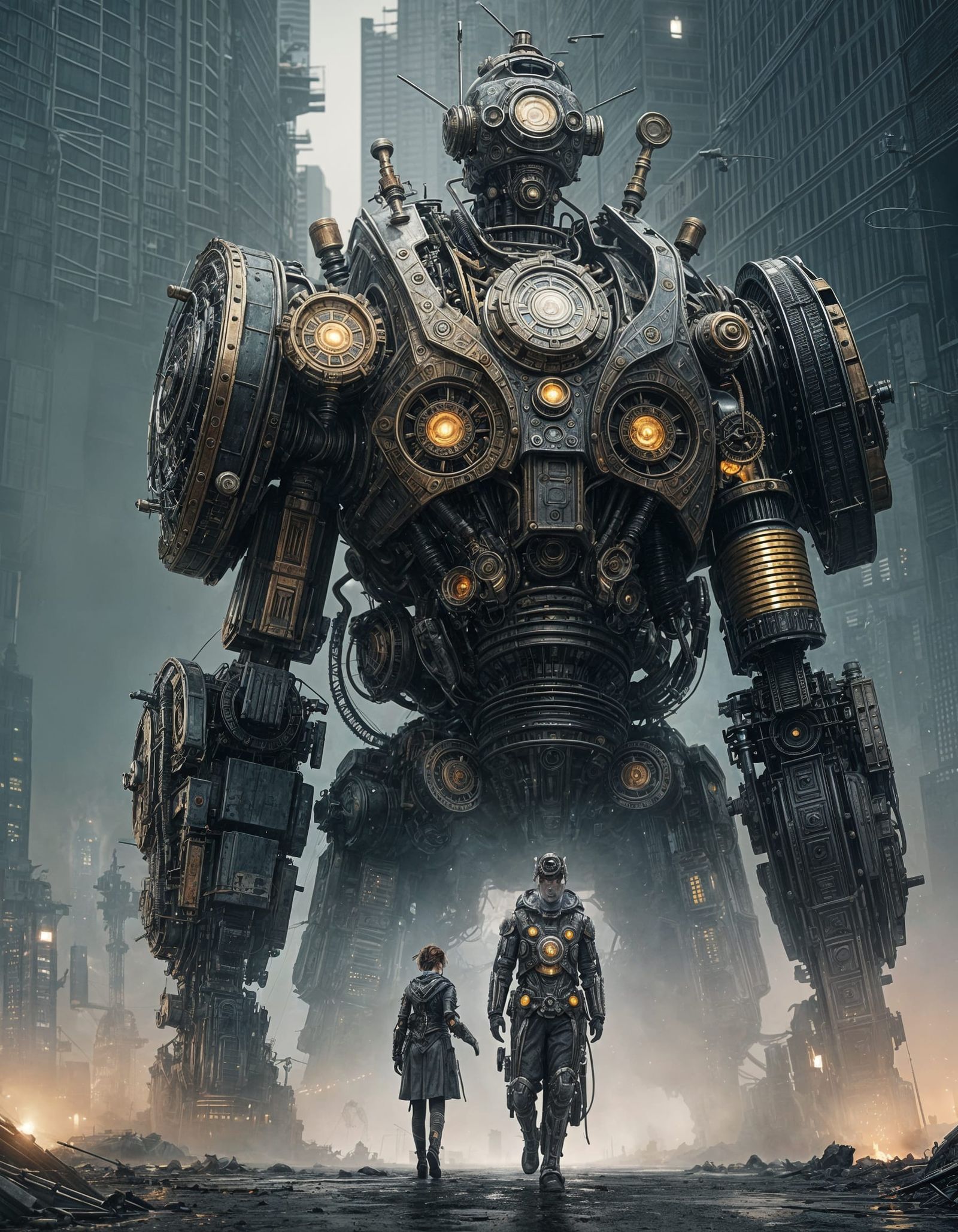 Steampunk Robot Double Exposure: Mechanical Engineering Beau...