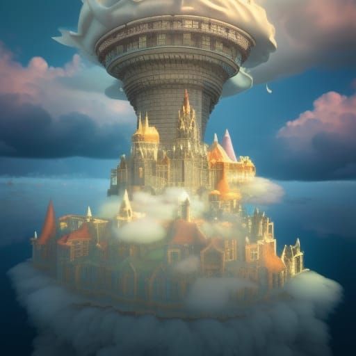 Magical Floating City in Surreal 3D Render