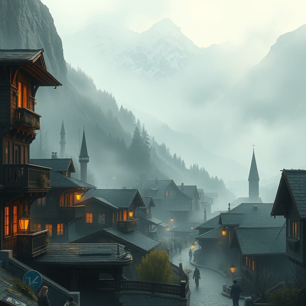 Alpine Valley Shrouded in Mist