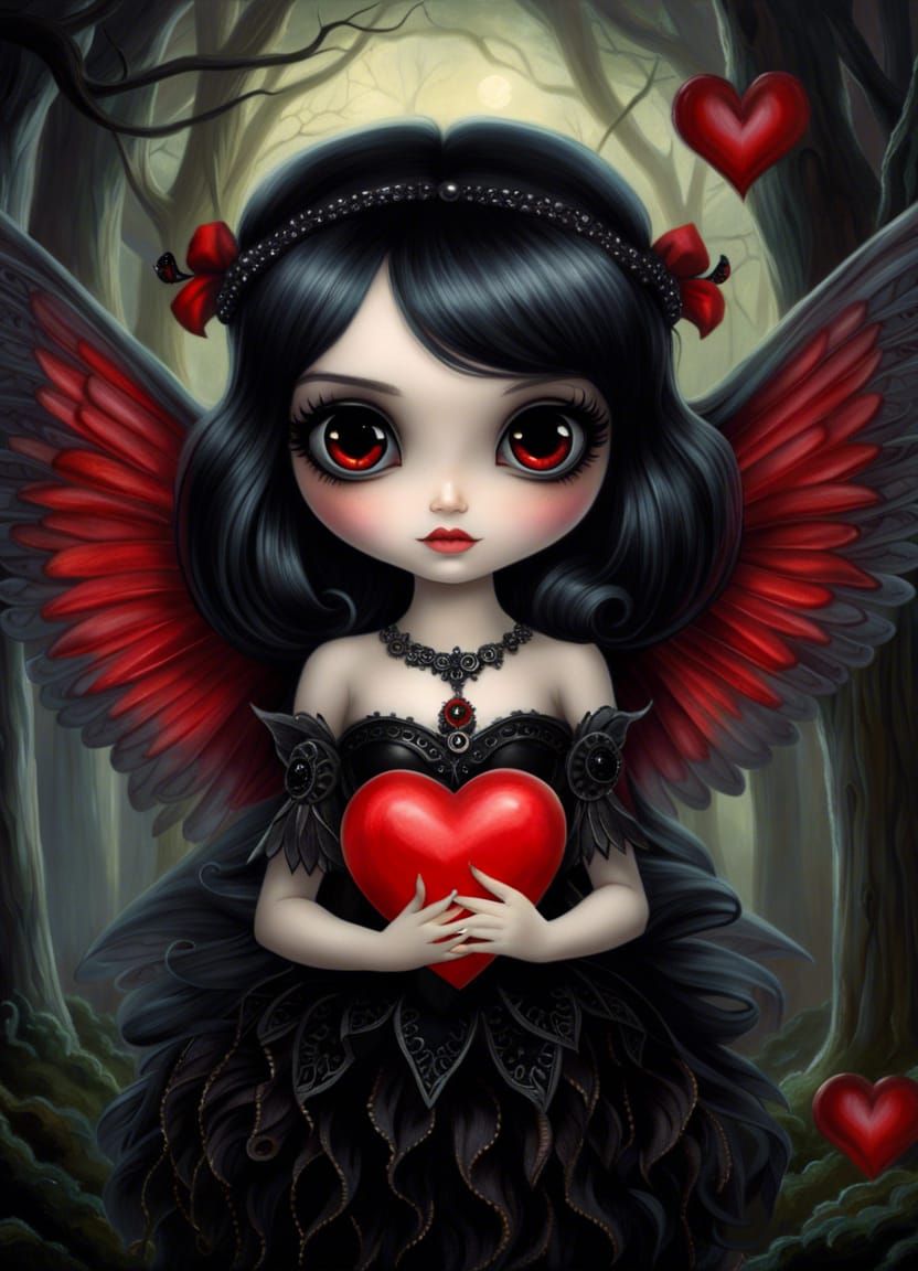 Gothic Fairy with Angel Wings in Pixar Style
