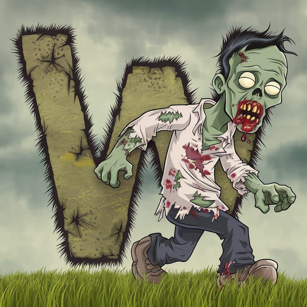 Cartoon Zombie W Wreaks Havoc on a Sunny Day