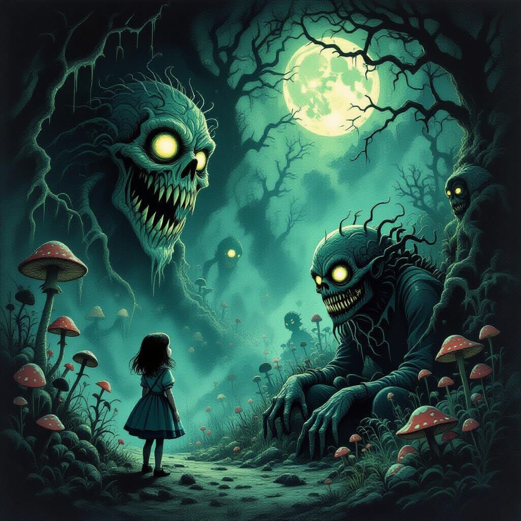 Monstrous Wonderland Dreamscape in Biomechanical Style