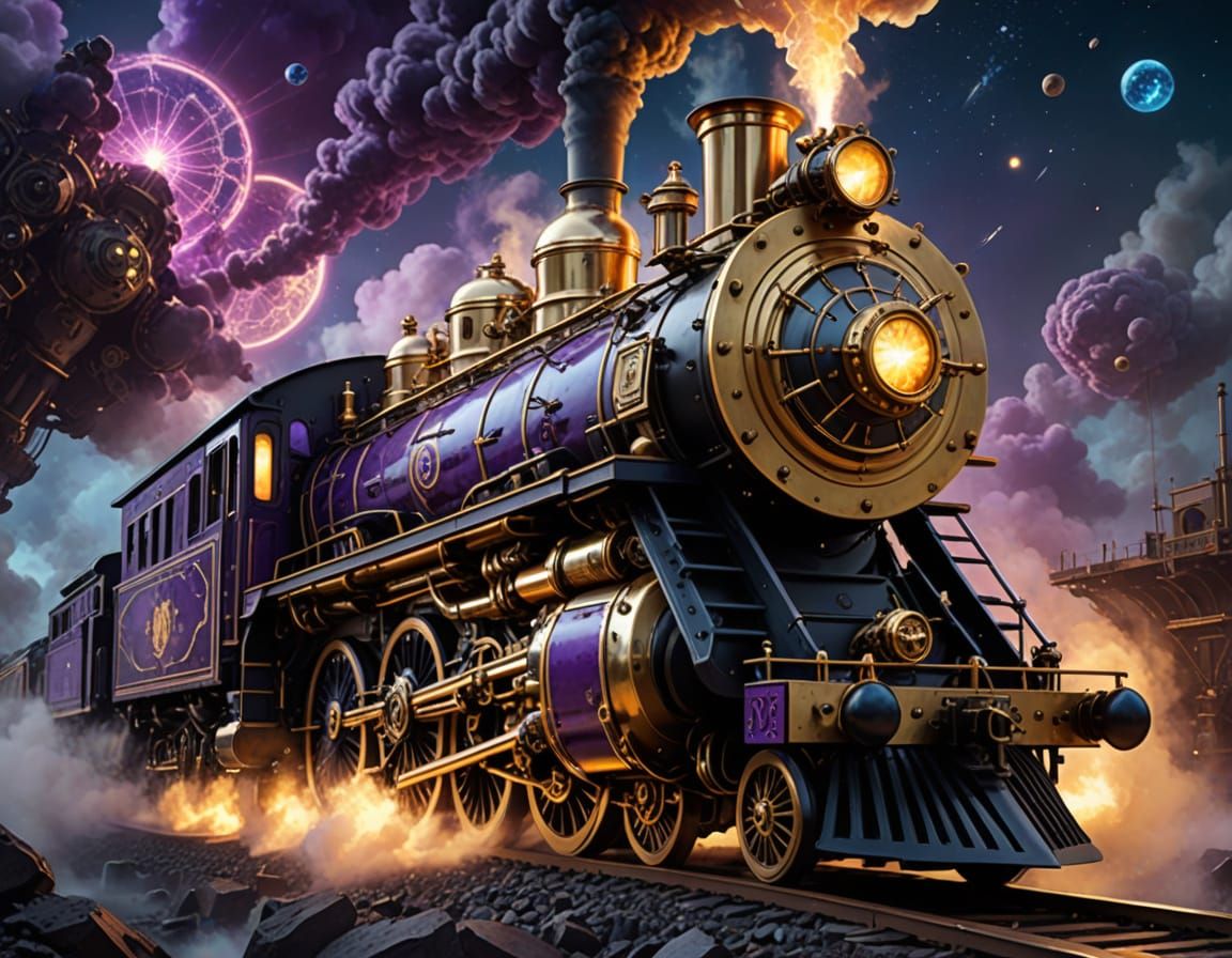 cyberpunk-steampunk combination 1848 American 4-4-0 steam Lo...