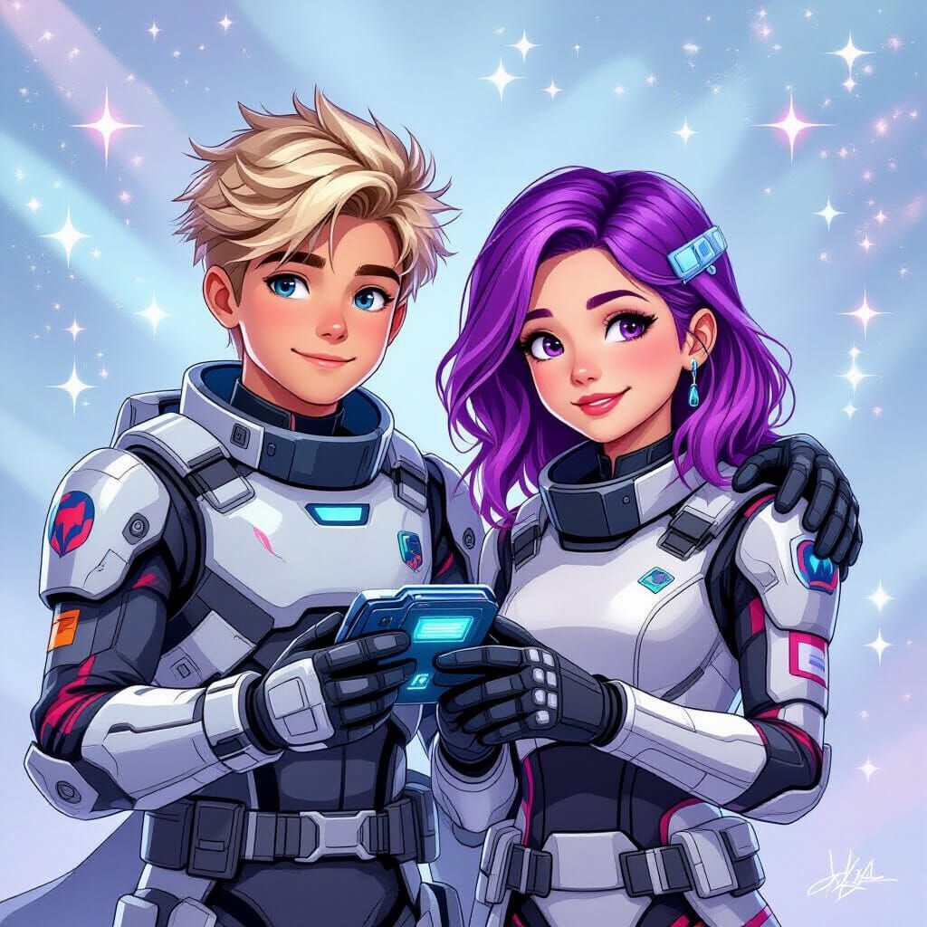 Stylized Comic Art: Futuristic Space Duo