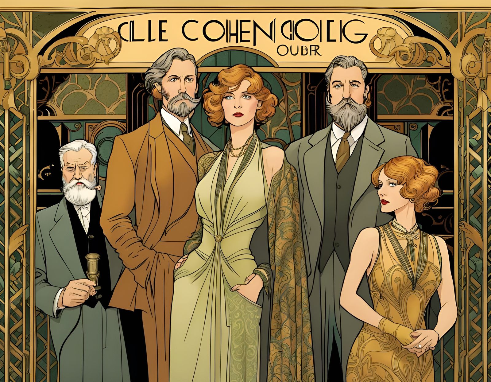 Art Nouveau Graphic Novel Panel in Art Deco Style