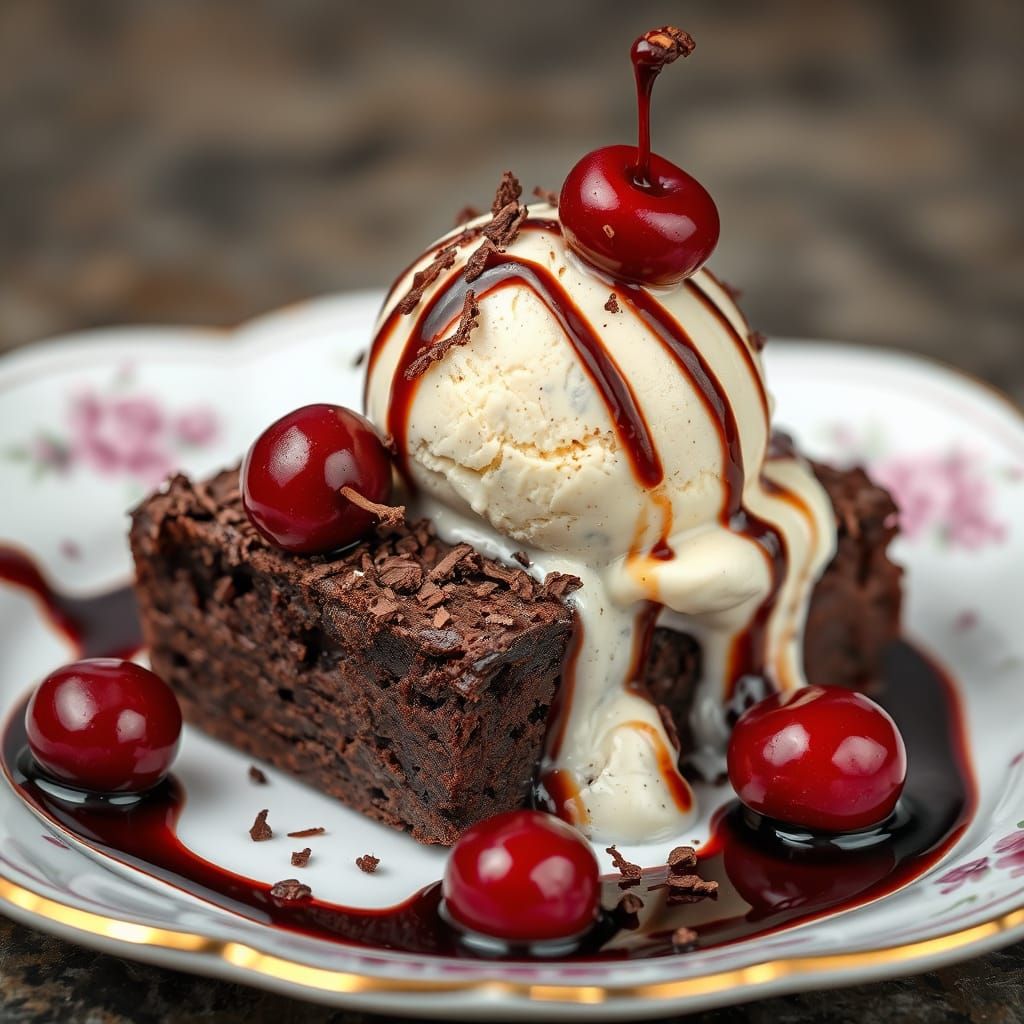 Delicious Chocolate Brownie Dessert with Ice Cream