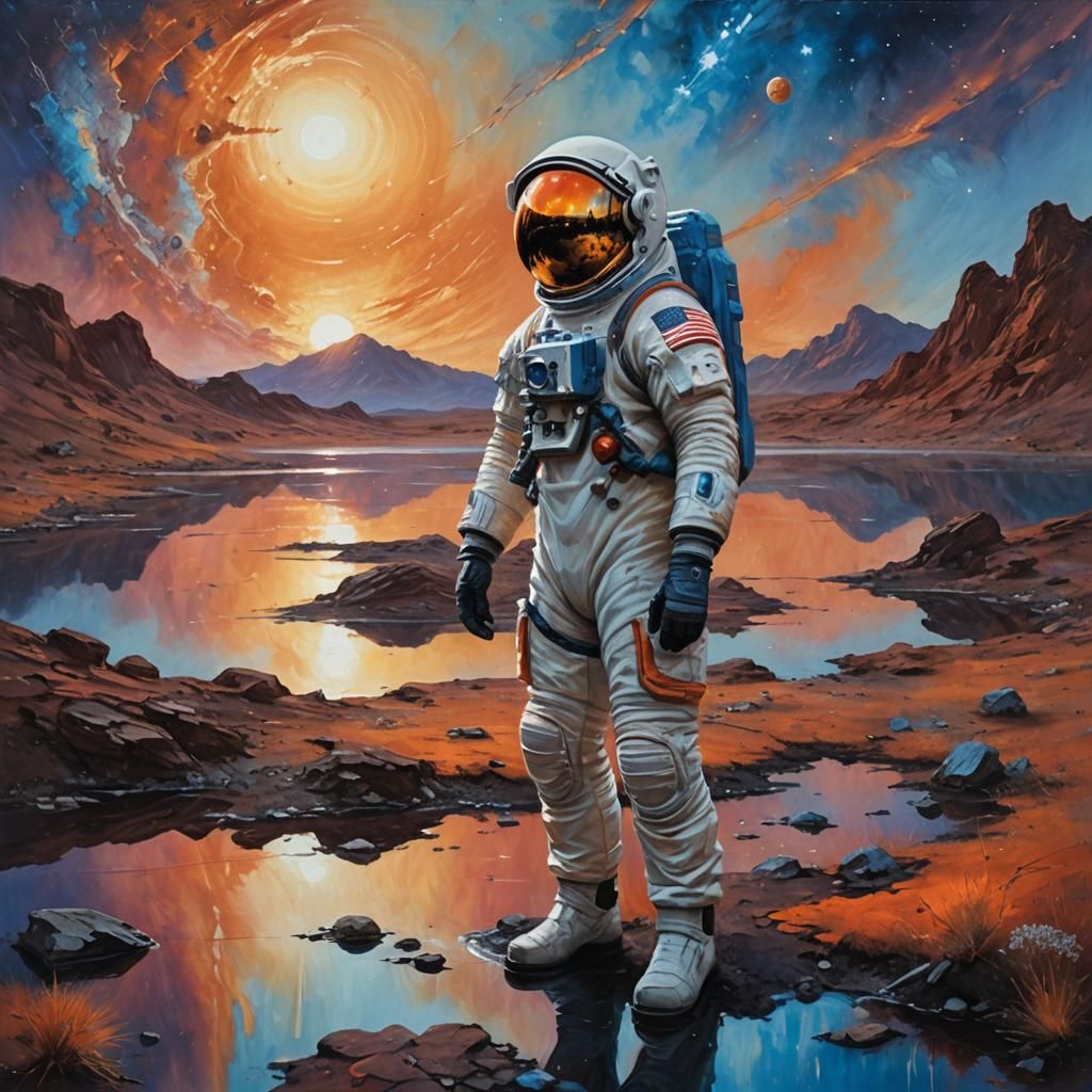 Astronaut on Alien Planet as Oil Painting