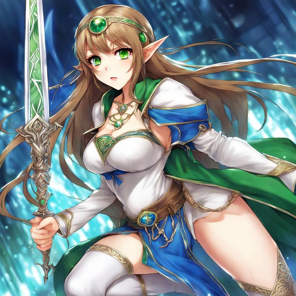 Anime High Priestess with Sword and Amulet