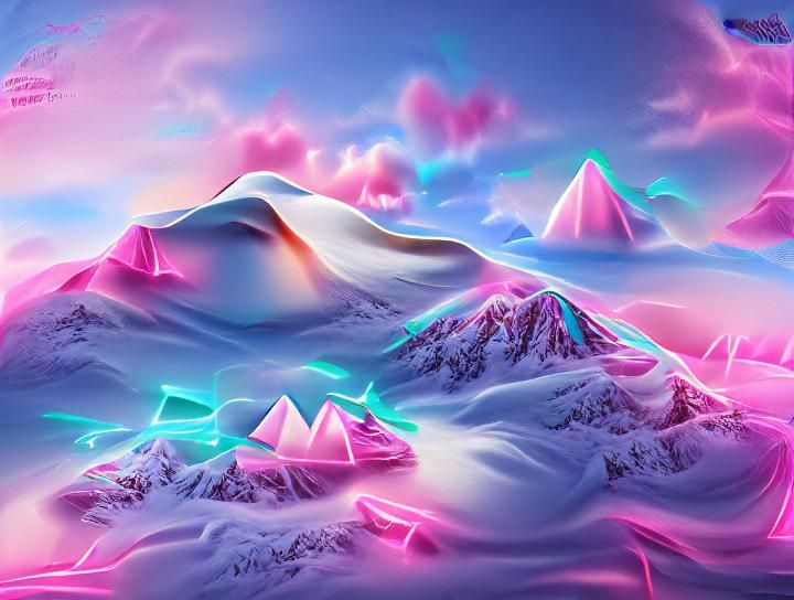 Glowing Neon Mountains in Vaporwave Style