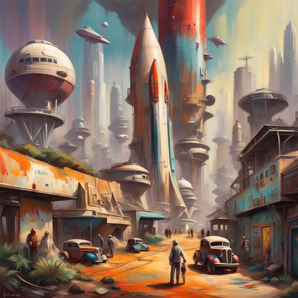 Retro Sci-Fi Venus Spaceport Shantytown in Splash Art