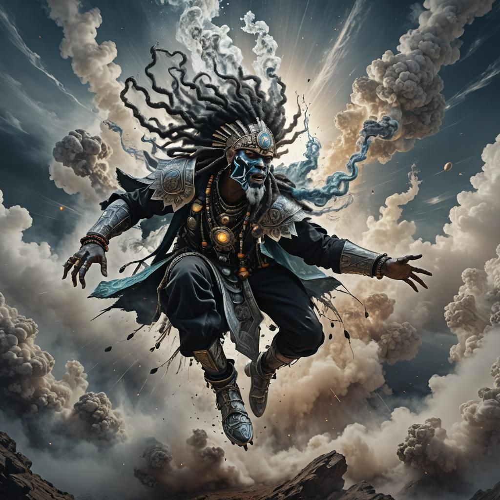 Obsidian Shaman in Flight with Fractal Smoke