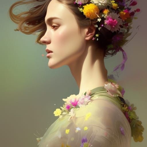 Woman in Floral Dress: Hyperdetailed Concept Art