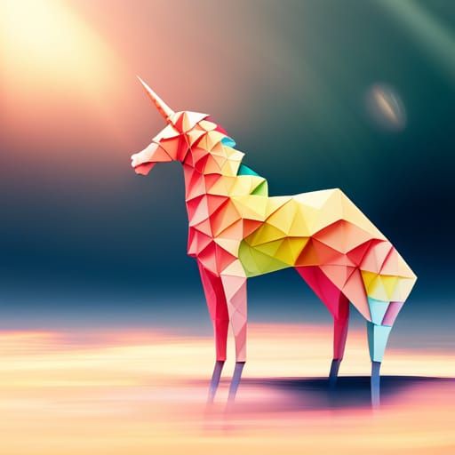 Rainbow Origami Unicorn Papercraft in 8K