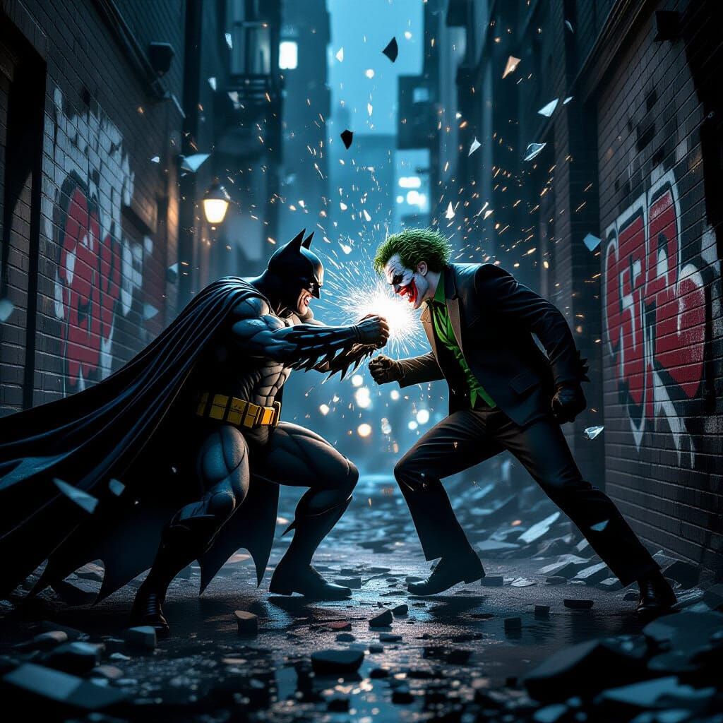 Batman and Joker Fight in Gotham: Photorealistic Art