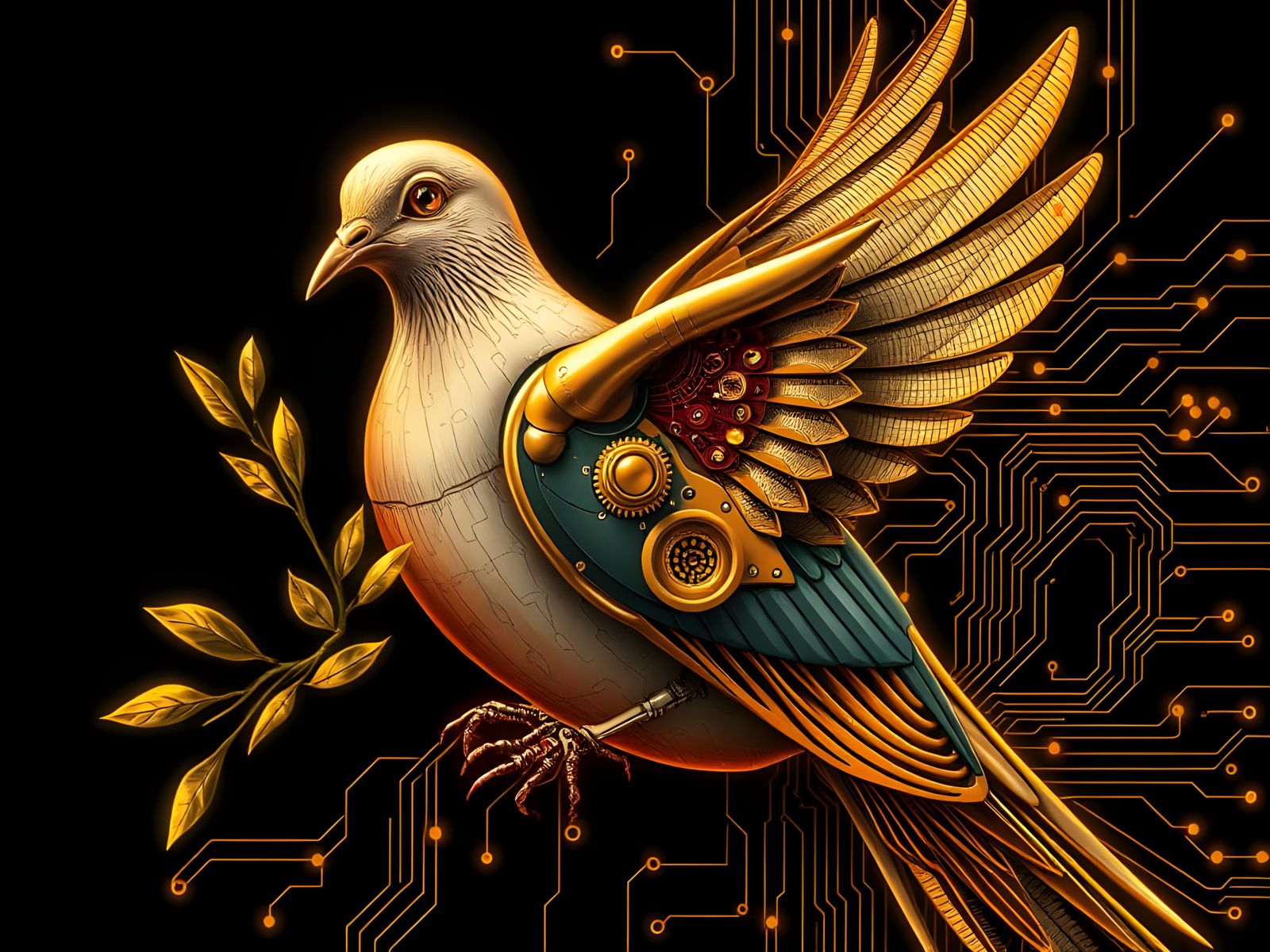 Cybernetic Dove in Golden Punk Style