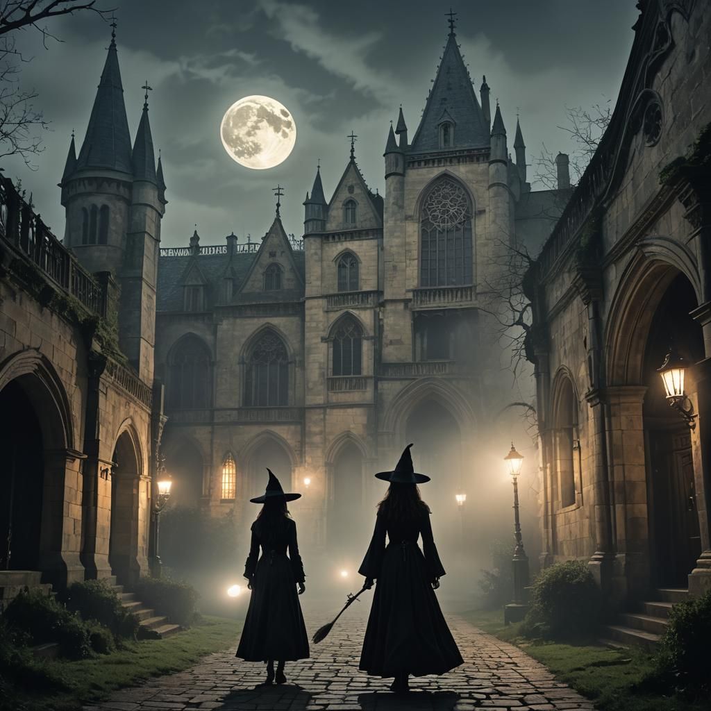 Mystical Witch in Gothic Library, Dreamlike Film