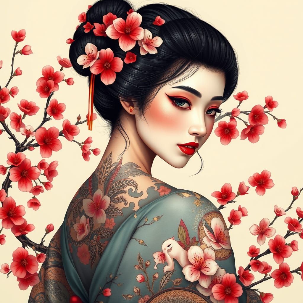 Geisha, with a Japanese Style Tattoo
