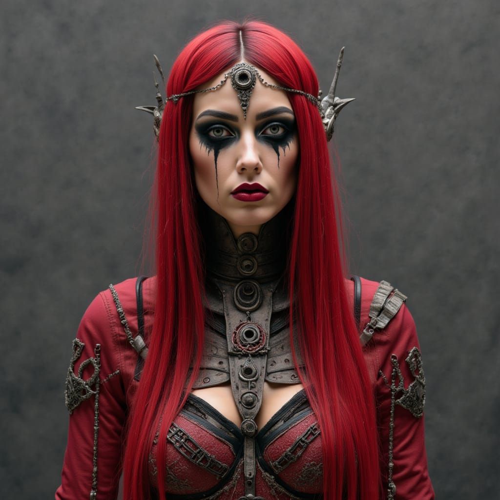 Nordic Punk Viking Woman in Crimson Robes