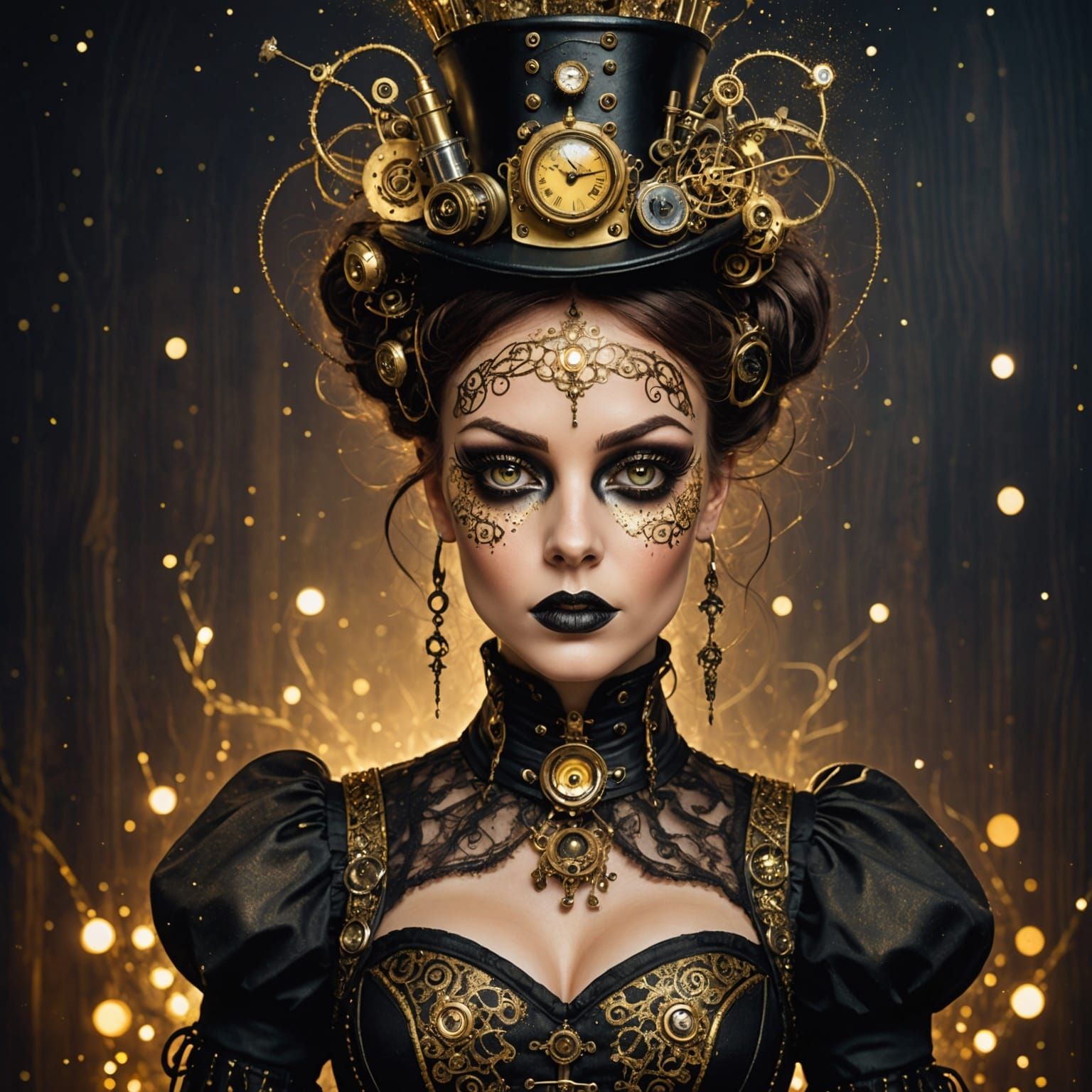 Steampunk Woman with Exaggerated Features in Glittering Gold