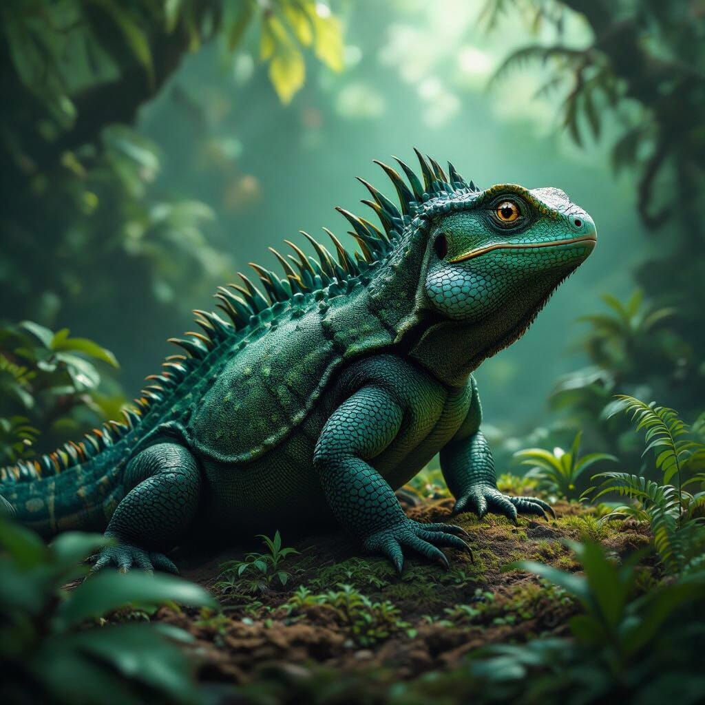 Ancient Green Tuatara in Deep Fantasy Style
