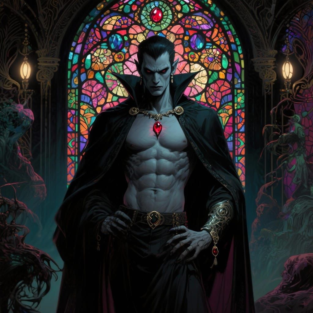 Regal Vampire in Shadow, Art Deco Style