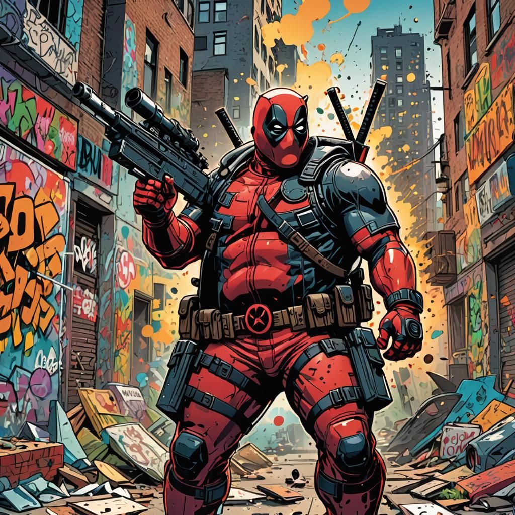 Fat Deadpool in Graffiti City Comic Book Art