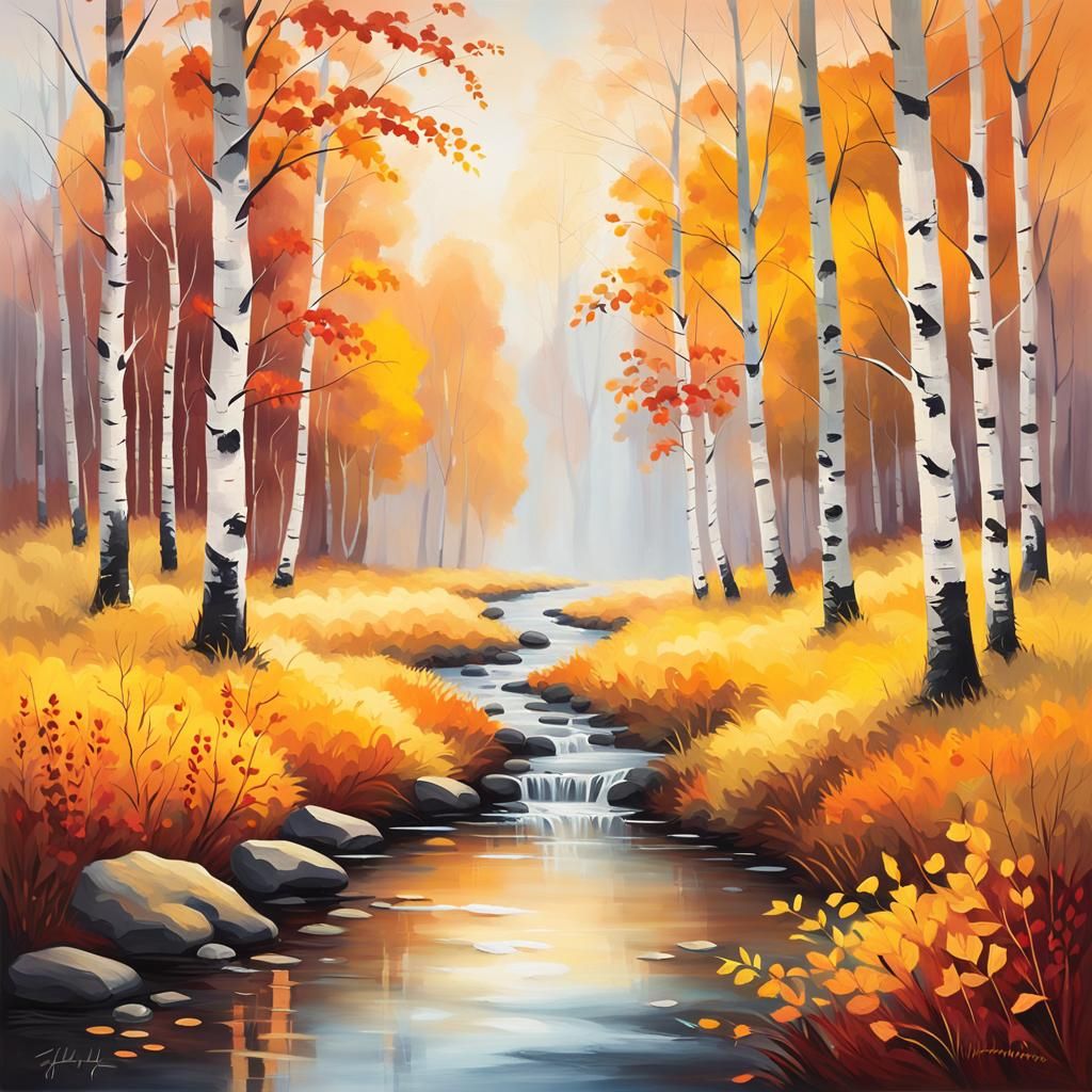 Misty Forest Stream in Autumnal Light