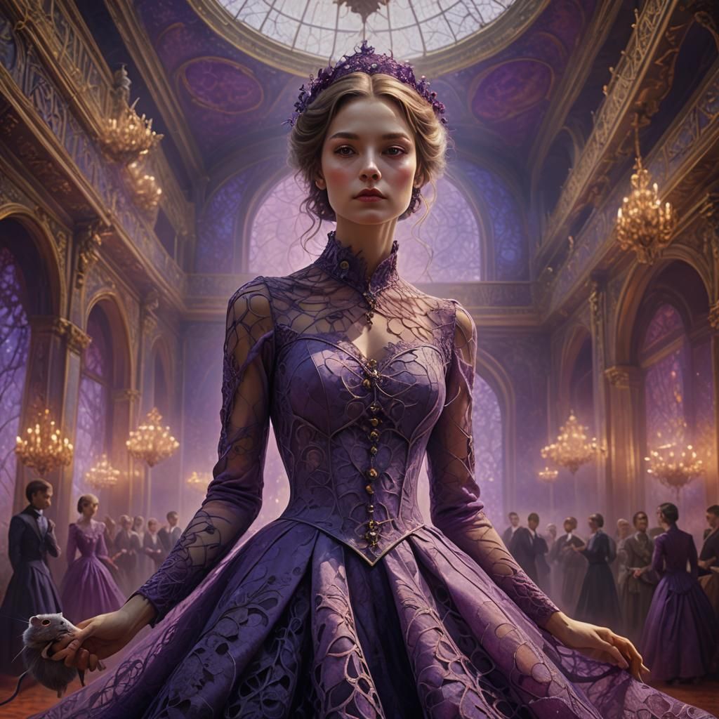 Mouse Woman in Ballroom: Surreal Digital Art