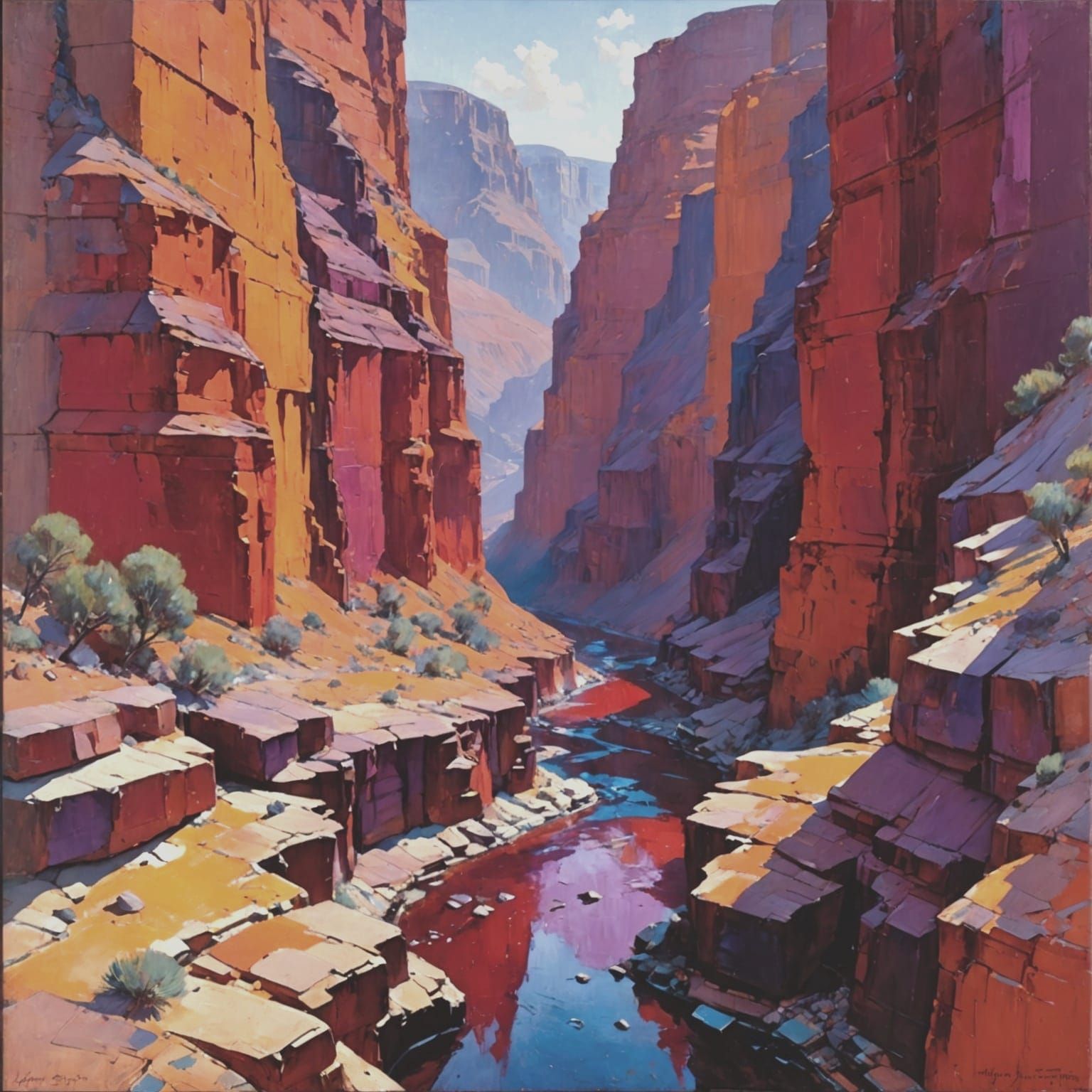Surreal Canyon Landscape in Vibrant Oil Colors