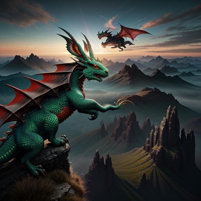 Hare-Headed Dragon Soaring Over Mythical Lands