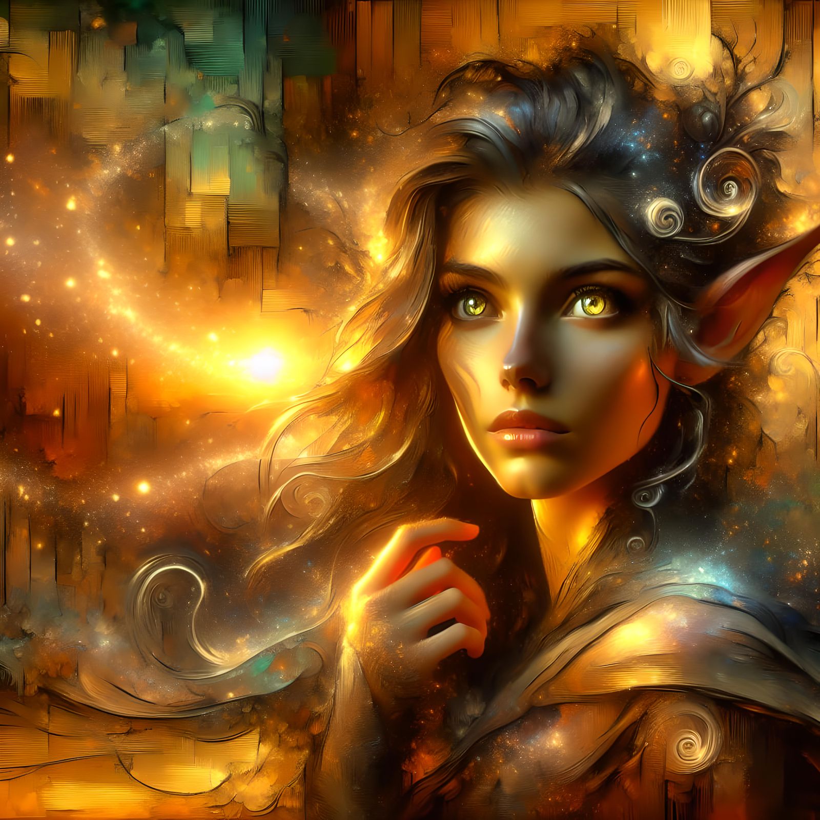 Enchanting Elven Princess Portrait in Art Nouveau Style