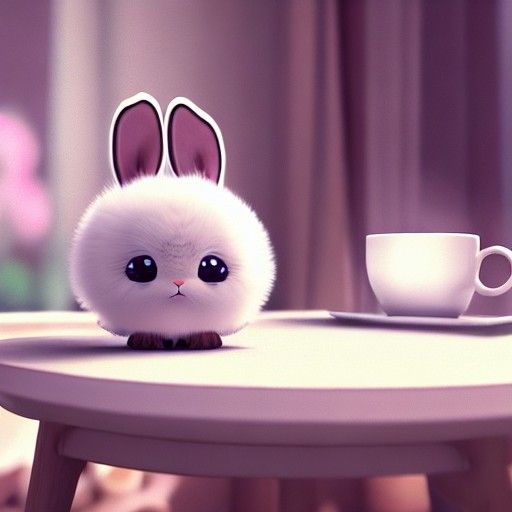 Cute Anime Fluffy Creature with Coffee Mug