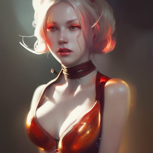 Woman in Red Latex Corset: Hyperdetailed Concept Art