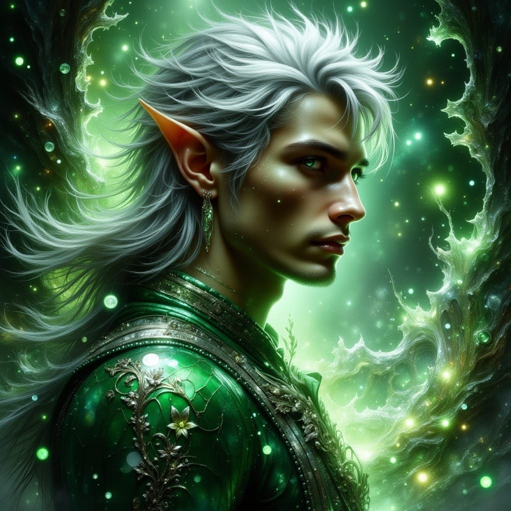 Ethereal Elf Man in Glowing Moonlit Forest
