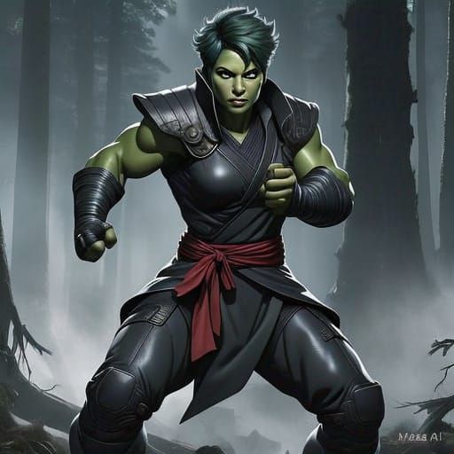 Hermione She-Hulk Ninja in a Futuristic Aesthetic