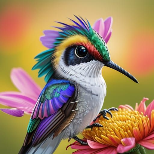 Vibrant Hummingbird and Flower in Golden Hour Light