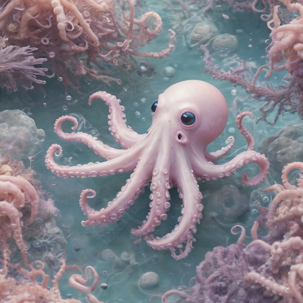 Pastel Octopus Concept Art in Miyazaki Style