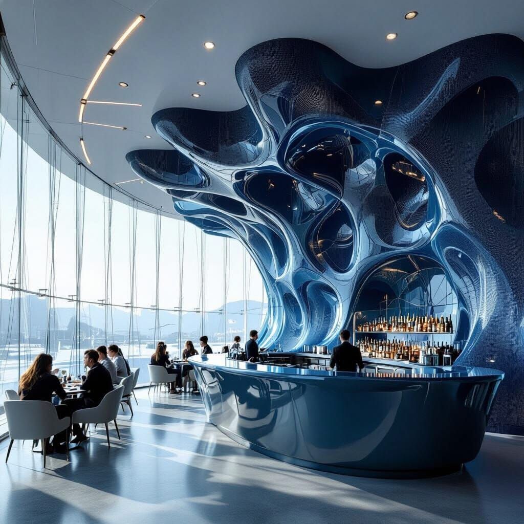Futuristic Restaurant with Waved Walls in Modern Style