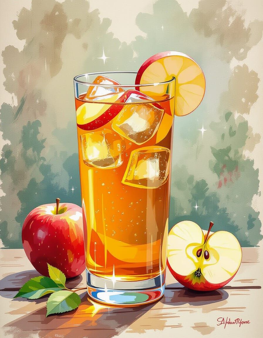 Sparkling Apple Cider in Watercolor Style
